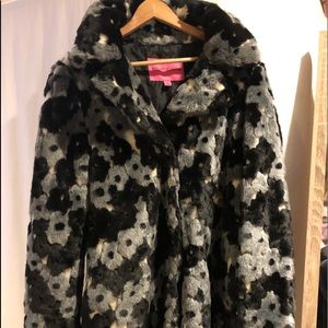 Black and gray faux fur coat